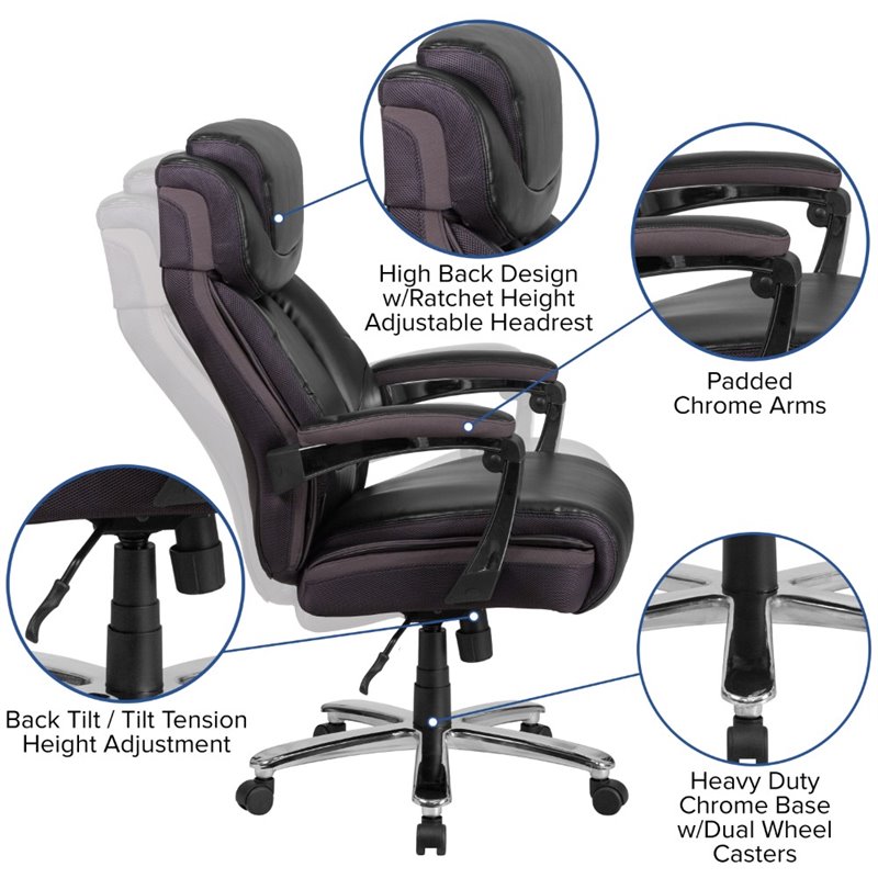 Flash Furniture Hercules Big and Tall Leather Office Swivel Chair In Black