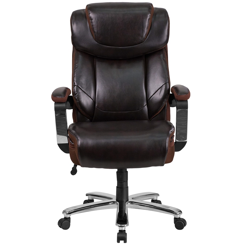 Flash Furniture Big and Tall Leather Office Swivel Chair in Black and Brown