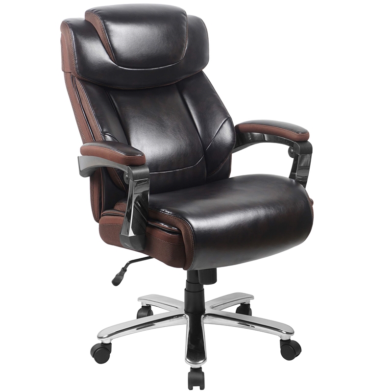 Flash Furniture Big and Tall Leather Office Swivel Chair in Black and Brown
