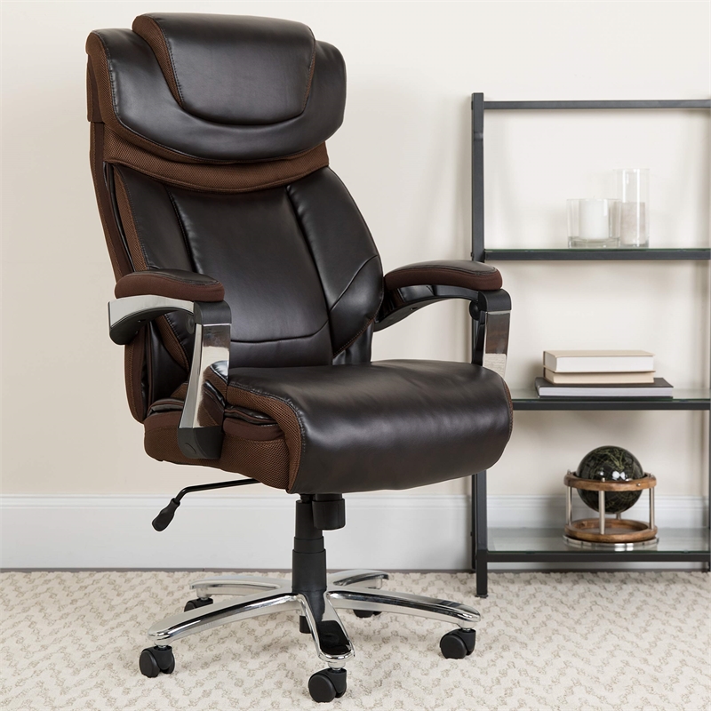 Flash Furniture Big and Tall Leather Office Swivel Chair in Black and Brown