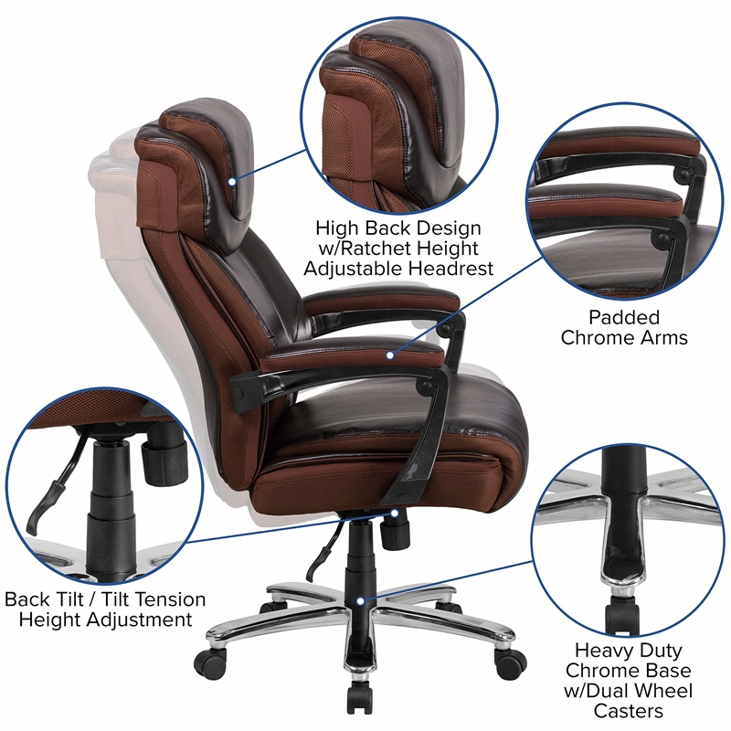 Flash Furniture Big and Tall Leather Office Swivel Chair in Black and Brown