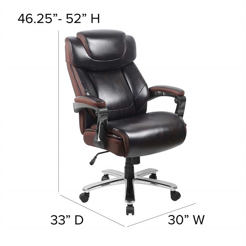 Flash Furniture Big and Tall Leather Office Swivel Chair in Black and Brown