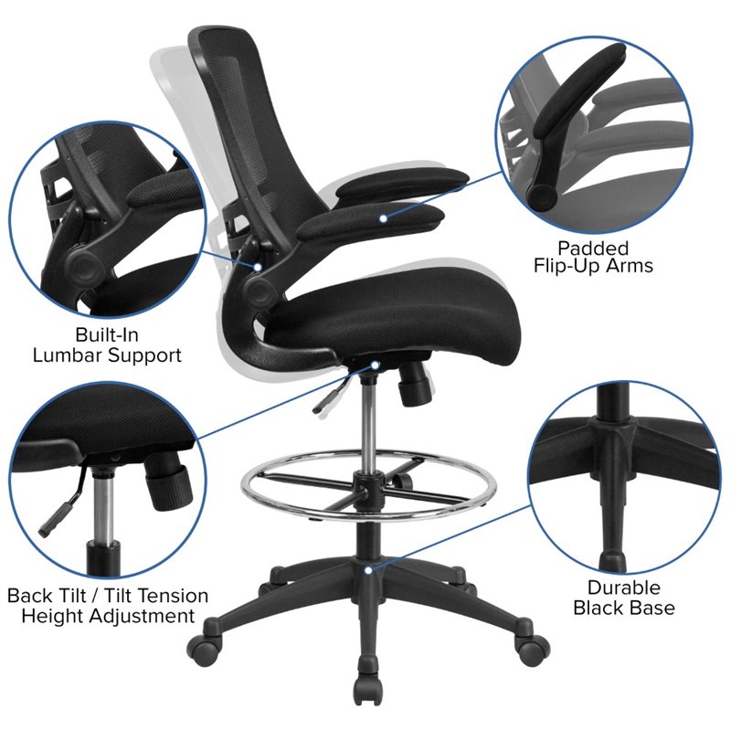 Flash Furniture Mid Back Mesh Drafting Stool in Black