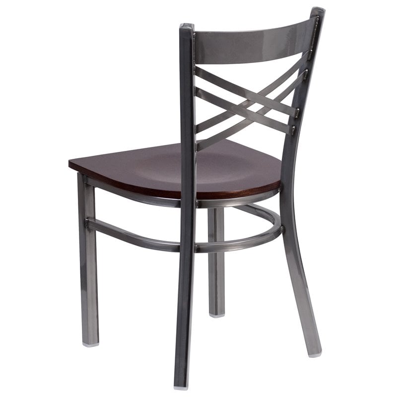 Flash Furniture X Back Metal Chair - Walnut Wood Seat