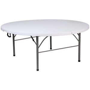 Flash Furniture 70.75&quot Round Plastic Bi-Fold Table in Granite White
