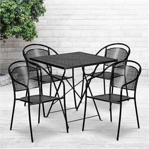 Flash Furniture 5 Piece 28&quot Square Steel Flower Print Patio Dining Set in Black