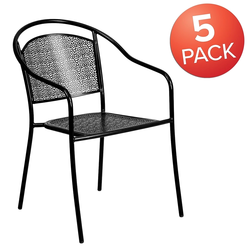 Flash Furniture Stackable Steel Round Back Patio Dining Side Chair in Black