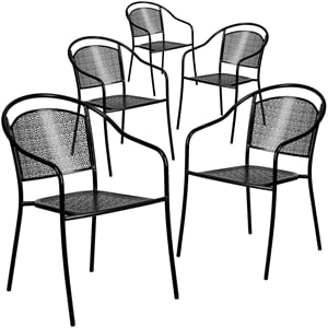 Flash Furniture Stackable Steel Round Back Patio Dining Side Chair in Black