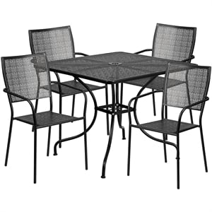 Flash Furniture 5 Piece 36&quot Square Steel Flower Print Patio Dining Set in Black