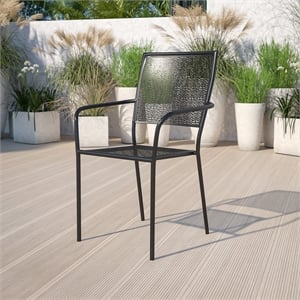 Flash Furniture Stackable Steel Square Back Patio Dining Side Chair in Black