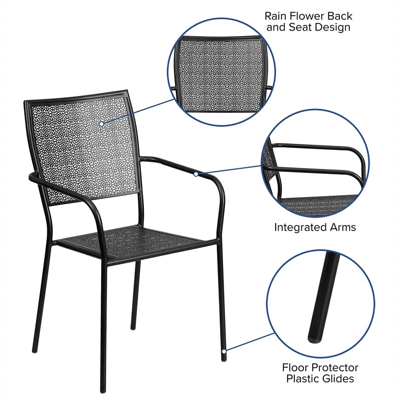 Flash Furniture Stackable Steel Square Back Patio Dining Side Chair in Black