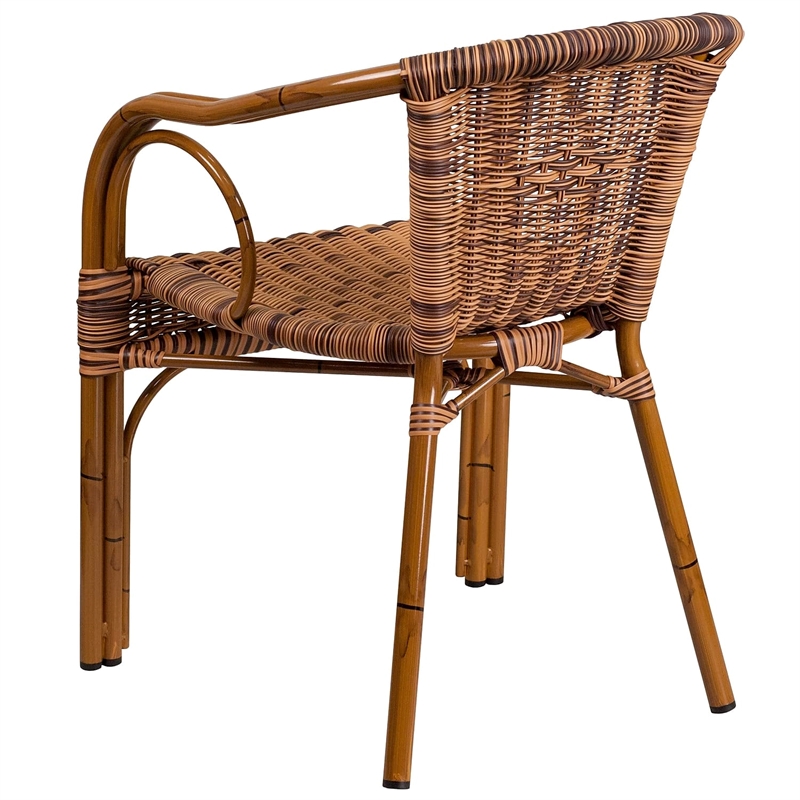 Flash Furniture Cadiz Rattan Patio Dining Arm Chair in Burning Brown (Set of 3)
