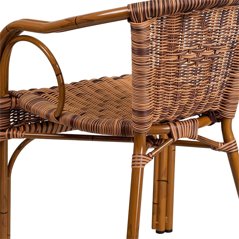 Flash Furniture Cadiz Rattan Patio Dining Arm Chair in Burning Brown (Set of 3)