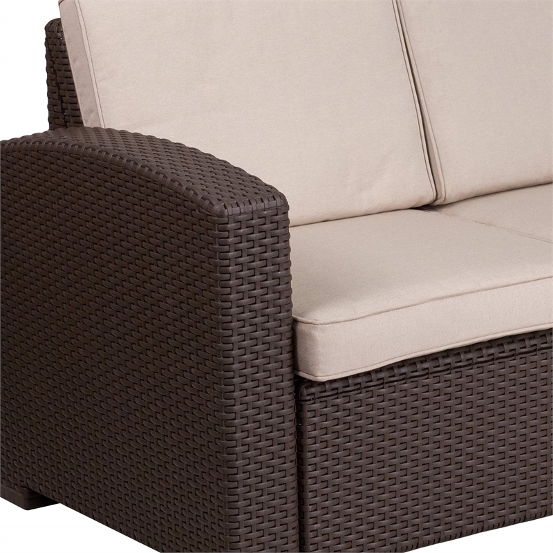 Flash Furniture Wicker Patio Loveseat in Chocolate Brown and Beige