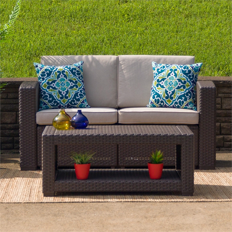Flash Furniture Wicker Patio Loveseat in Chocolate Brown and Beige