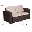 Flash Furniture Wicker Patio Loveseat in Chocolate Brown and Beige
