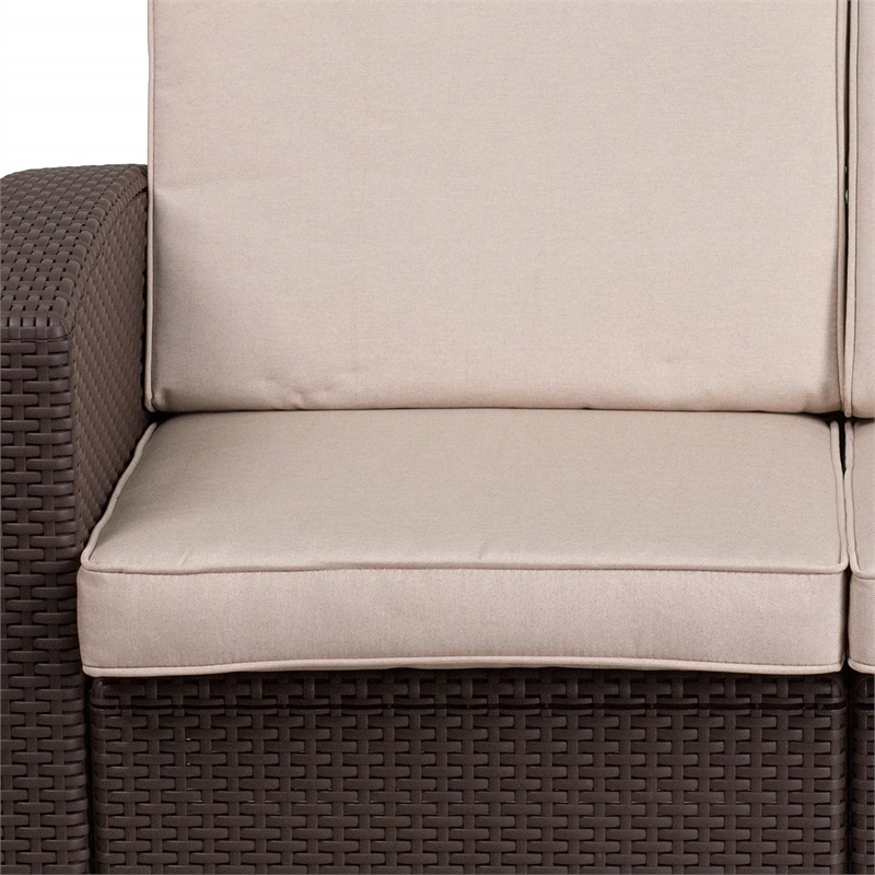 Flash Furniture Wicker Patio Loveseat in Chocolate Brown and Beige