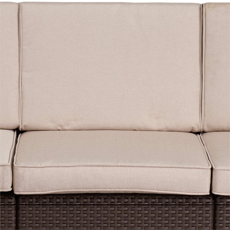 Flash Furniture Wicker Patio Sofa in Chocolate Brown and Beige