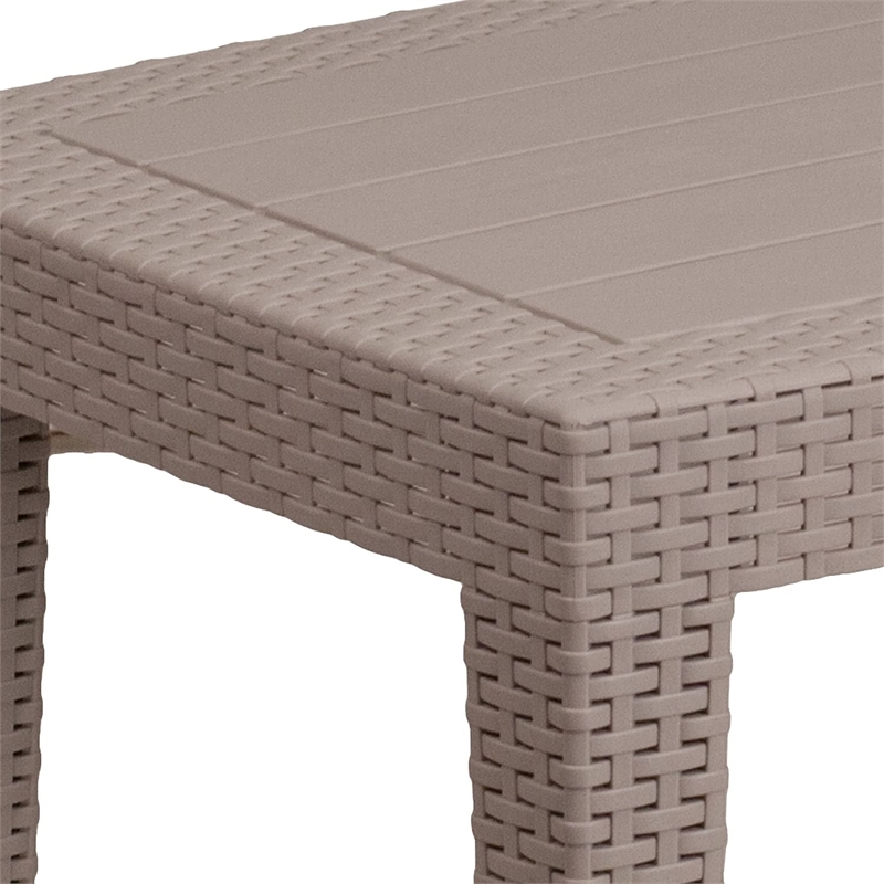 Flash Furniture Wicker Plank Top Patio Coffee Table in Light Gray