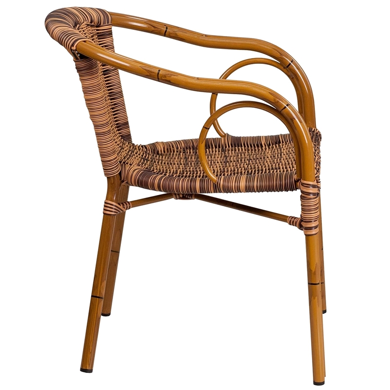 Flash Furniture Rattan Chair Aluminum Frame Dark Red Bamboo