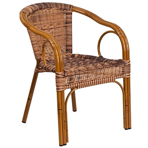 Flash Furniture Rattan Chair Aluminum Frame Dark Red Bamboo