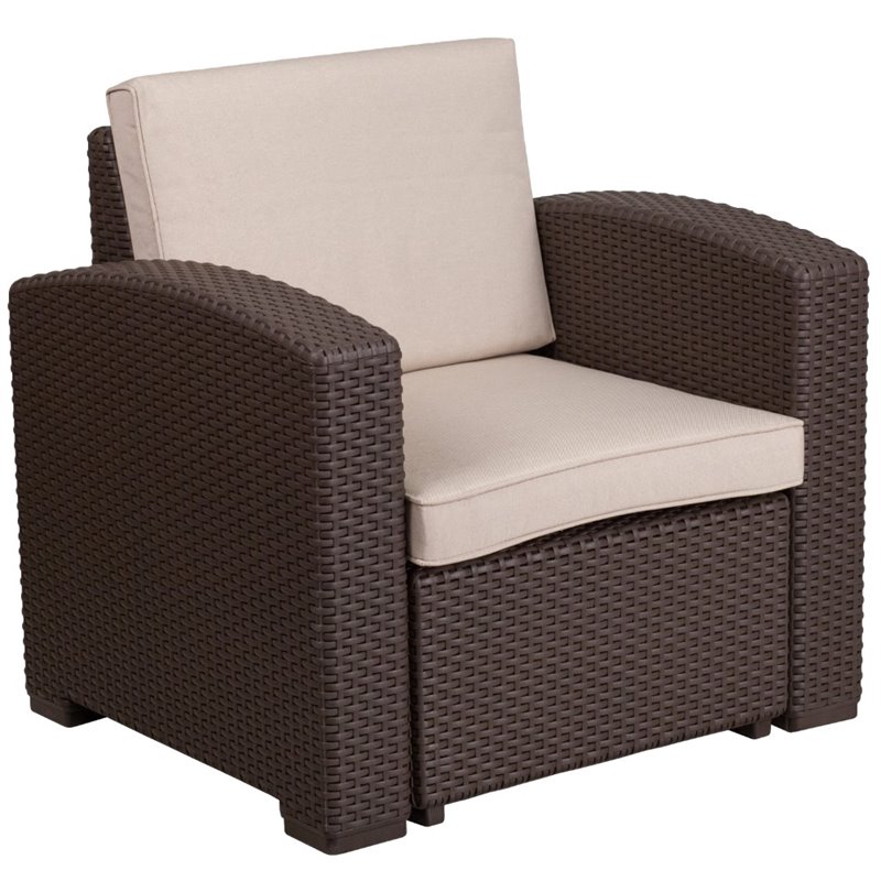 Flash Furniture 4 Piece Wicker Patio Sofa Set in Chocolate Brown and Beige