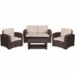 Flash Furniture 4 Piece Wicker Patio Sofa Set in Chocolate Brown and Beige