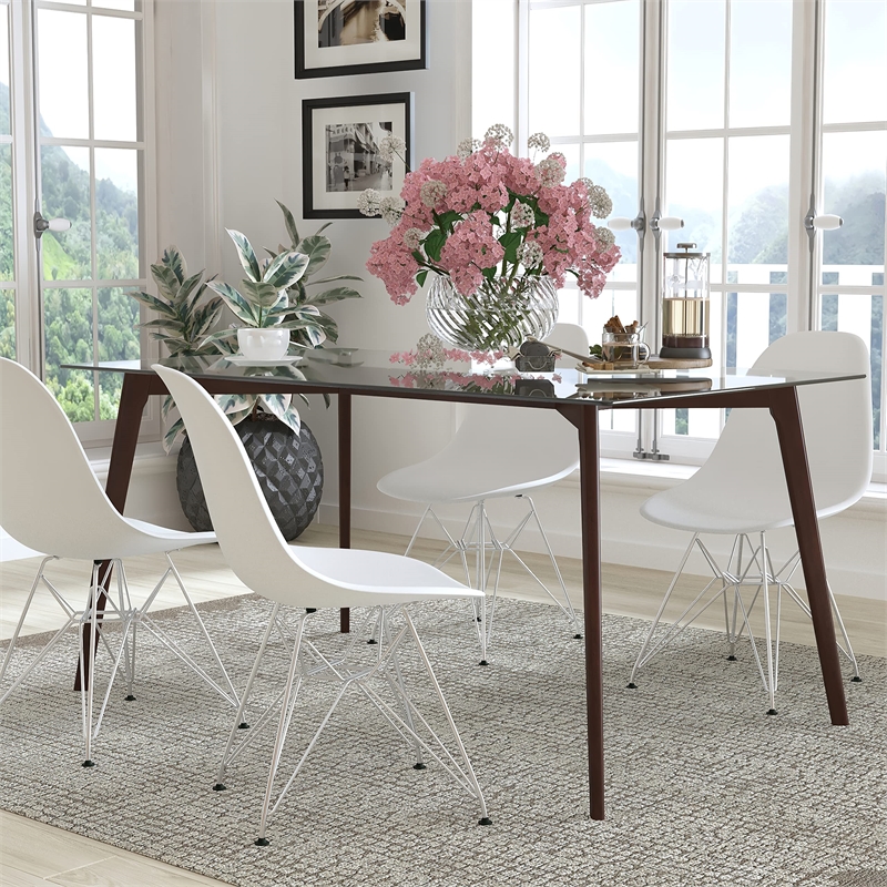 Flash Furniture Parkside Glass Top Dining Table in Walnut