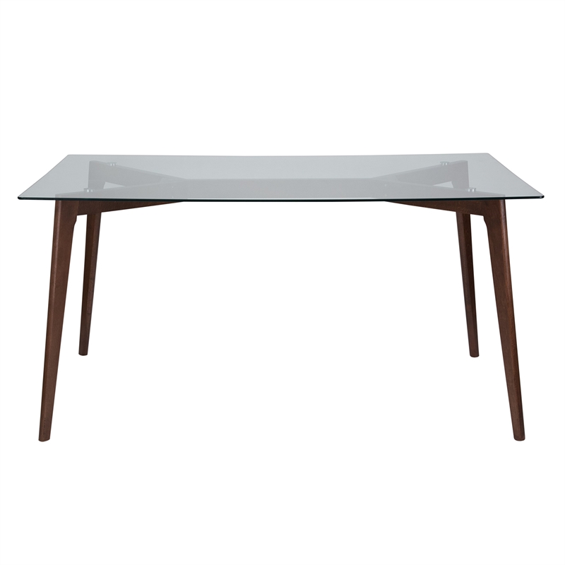 Flash Furniture Parkside Glass Top Dining Table in Walnut