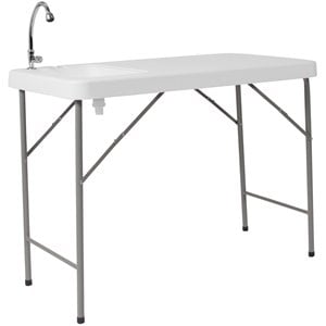 Flash Furniture 23&quot x 45&quot Plastic Folding Table Sink in Granite White