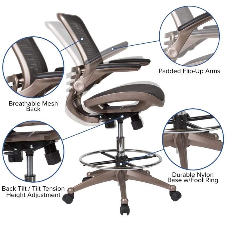 Flash Furniture Swivel Drafting Stool in Melrose Gold and Black