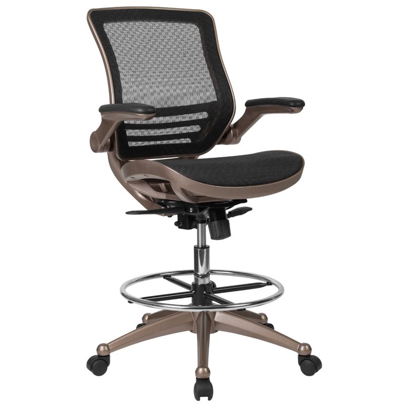 Flash Furniture Swivel Drafting Stool in Melrose Gold and Black