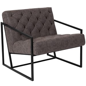Flash Furniture Hercules Madison Leather Tufted Accent Chair in Gray