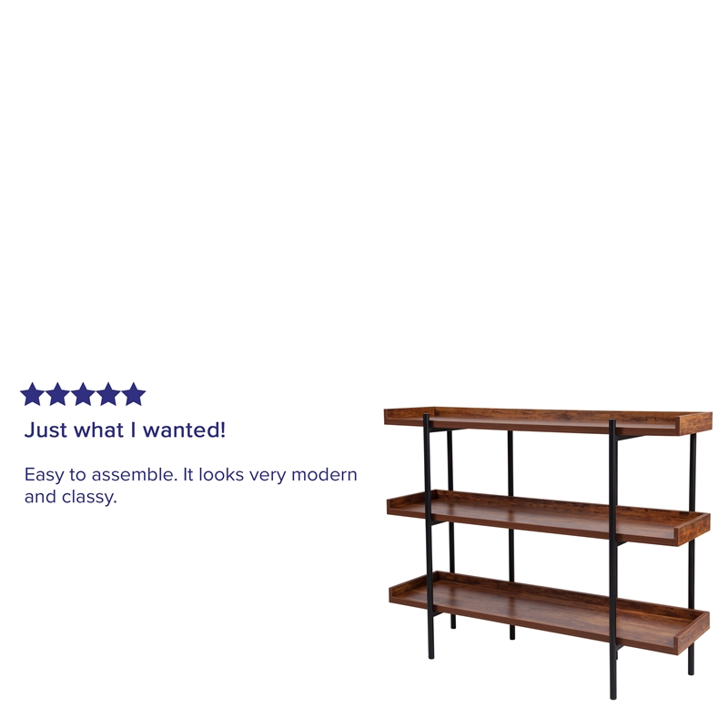 Flash Furniture Mayfair 3 Shelf Wooden Bookcase in Rustic Wood Grain and Black