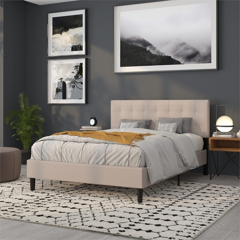 Flash Furniture Bedford Queen Fabric Panel Headboard in Beige