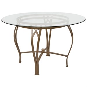 Flash Furniture 48&quot Round Glass Top Dining Table in Clear Matte Gold