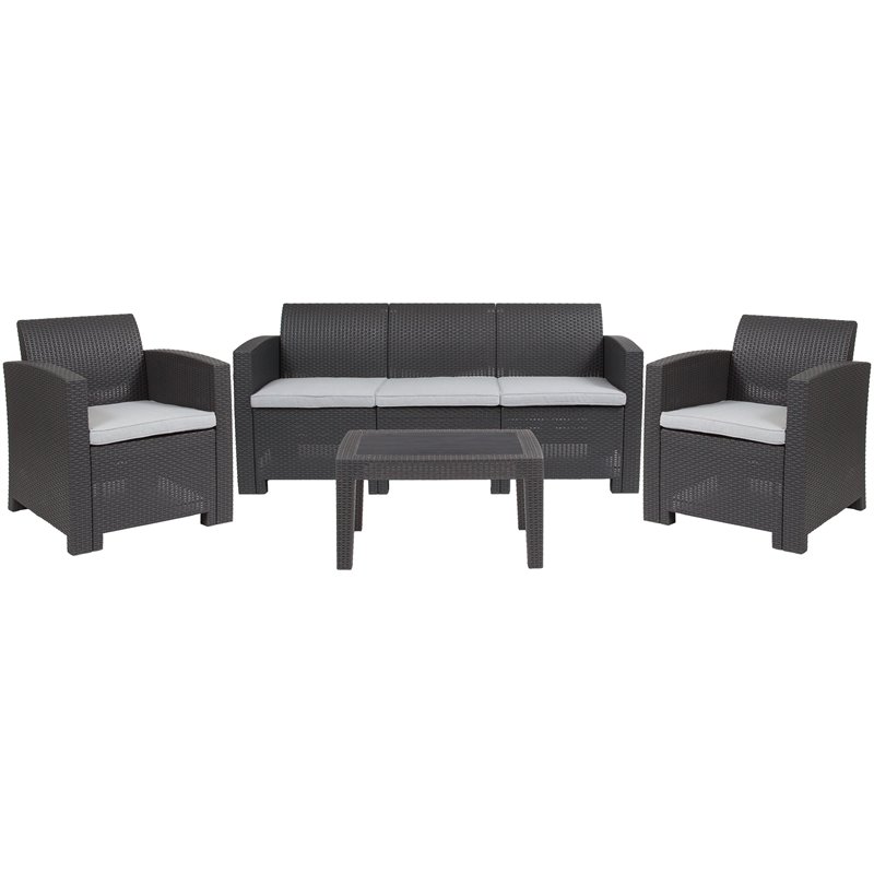 Flash Furniture 4 Piece Wicker Patio Sofa Set in Dark Gray