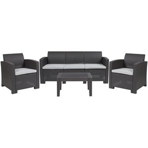 Flash Furniture 4 Piece Wicker Patio Sofa Set in Dark Gray