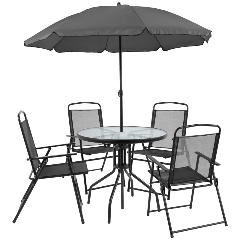 Flash Furniture Nantucket 6 Piece Patio Dining Set with Umbrella