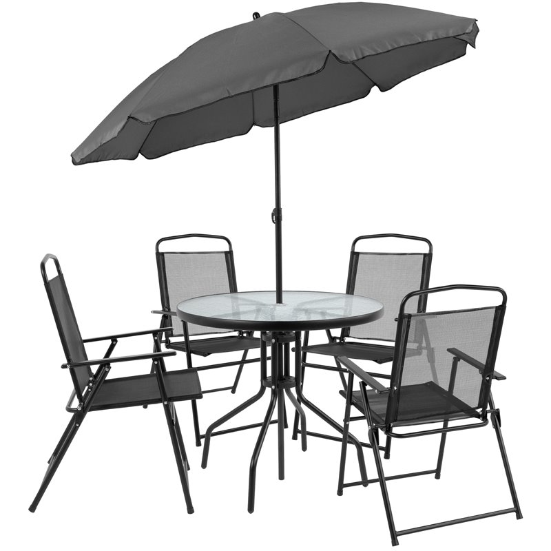 Flash Furniture Nantucket 6 Piece Patio Dining Set with Umbrella