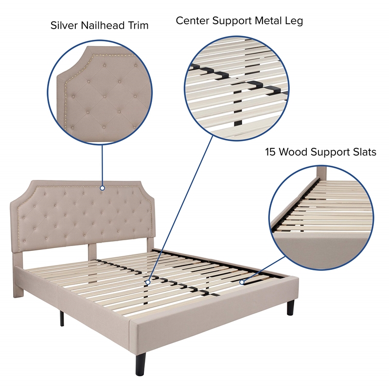 Flash Furniture Brighton Tufted King Platform Bed in Beige Fabric