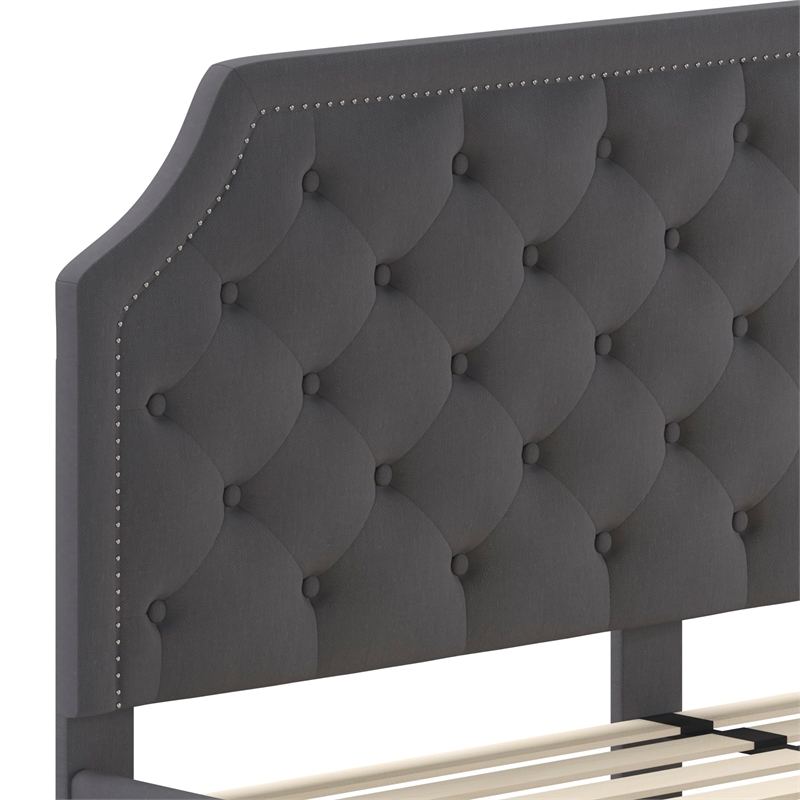 Flash Furniture Brighton Tufted King Platform Bed in Dark Gray