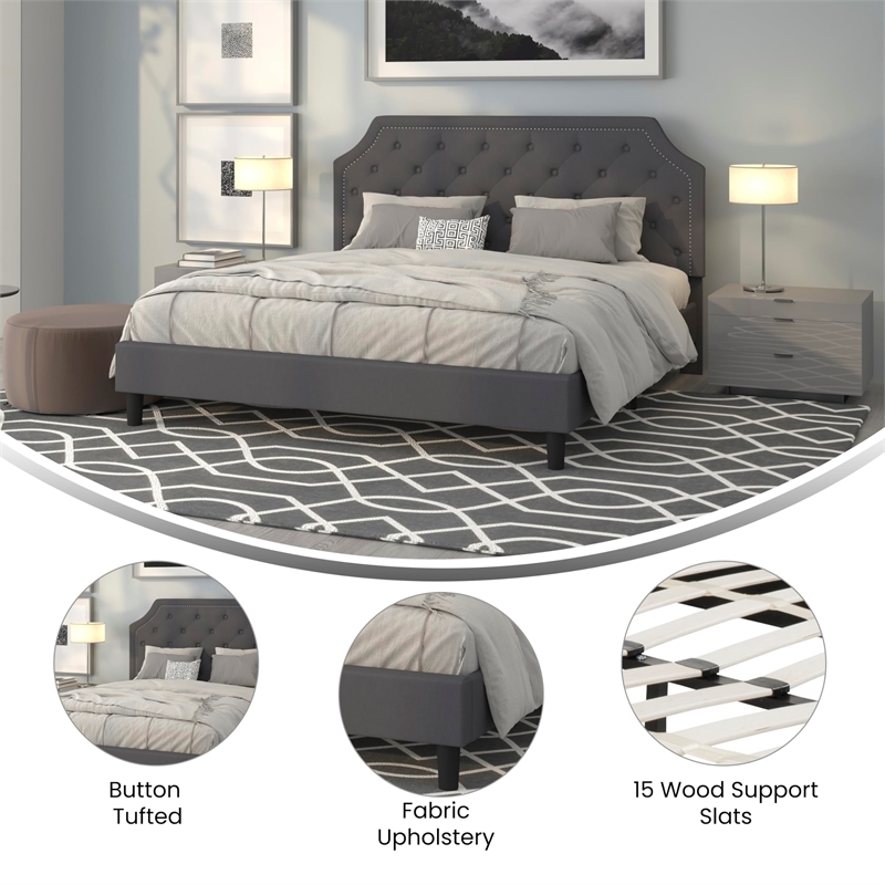 Flash Furniture Brighton Tufted King Platform Bed in Dark Gray