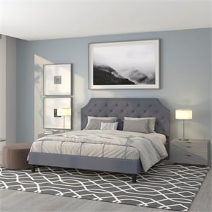 Flash Furniture Brighton Tufted King Platform Bed in Light Gray