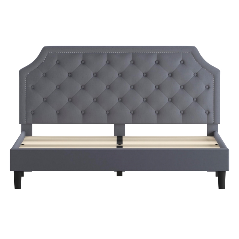 Flash Furniture Brighton Tufted King Platform Bed in Light Gray