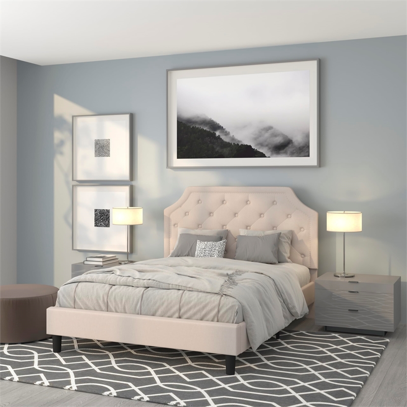 Flash Furniture Brighton Tufted Queen Platform Bed in Beige