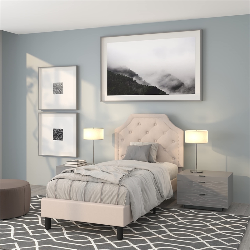 Flash Furniture Brighton Tufted Twin Platform Bed in Beige