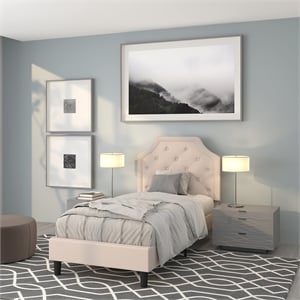 Flash Furniture Brighton Tufted Twin Platform Bed in Beige
