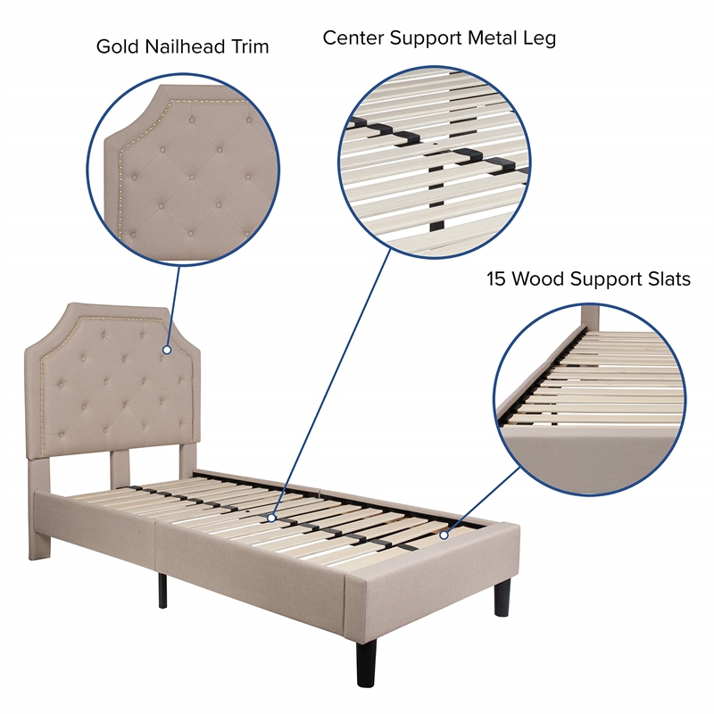 Flash Furniture Brighton Tufted Twin Platform Bed in Beige