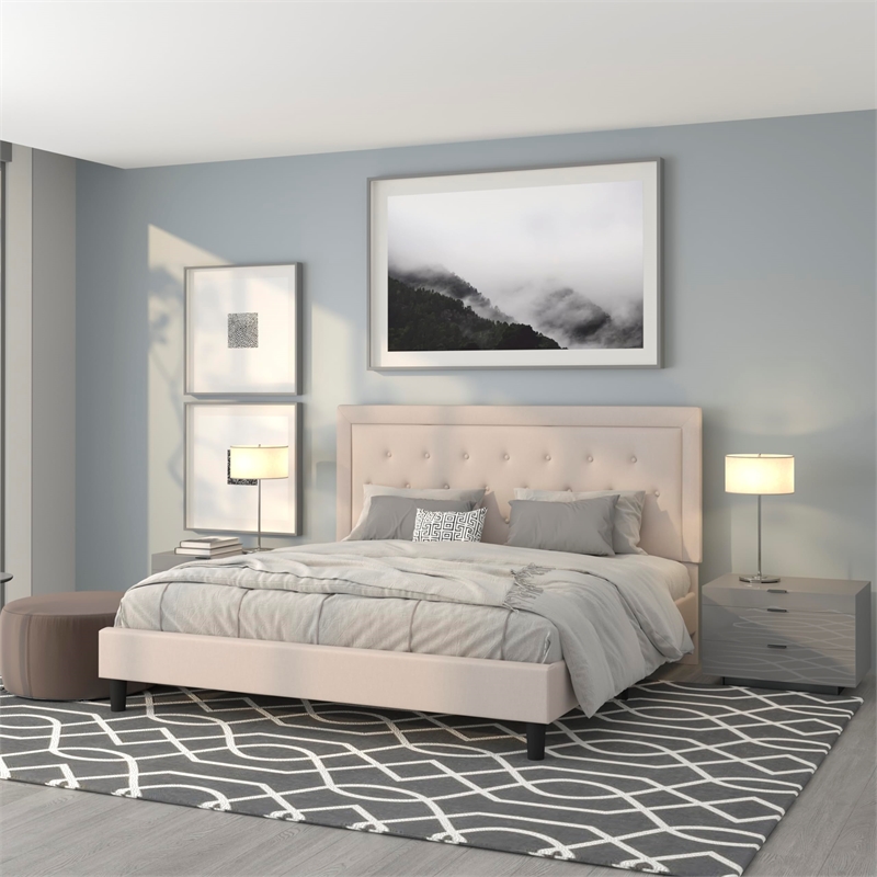 Flash Furniture Roxbury Tufted King Platform Bed in Beige
